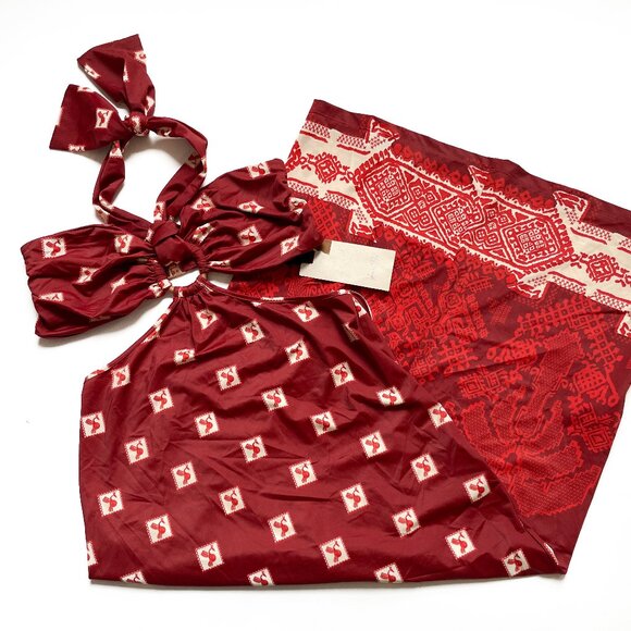 Johanna Ortiz Quechua Maxi Dress Andean Wine Ruby Cerise Size Large NEW NWT - Picture 5 of 15